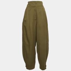 Givenchy Green Pleated Crepe High-Waisted Tapered Military Trousers L