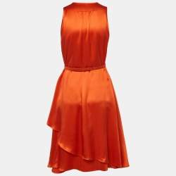Givenchy Orange Satin Belted Sleeveless Layer Dress M