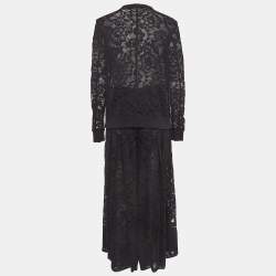 Pre Owned Givenchy Black Floral Lace Semi Sheer Top and Pants Set M