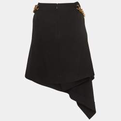 Givenchy Black Chain Belted Gabardine Asymmetrical Mini Skirt S