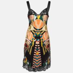 Givenchy Multicolor Printed Lace Trim Satin Slip Dress M