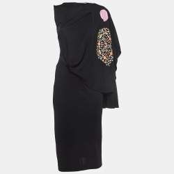Givenchy Black Printed Jersey Asymmetric Short Dress M