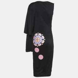 Givenchy Black Printed Jersey Asymmetric Short Dress M