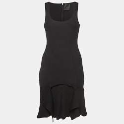 Givenchy Black Rib Knit Panelled Flounce Midi Dress S