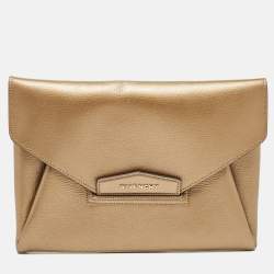 Givenchy Gold Leather Medium Antigona Envelope Clutch