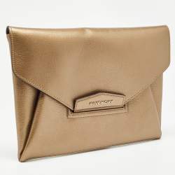Givenchy Gold Leather Medium Antigona Envelope Clutch