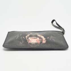 Pre Owned Givenchy Black Coated Canvas Rottweiler Face Wristlet Pouch