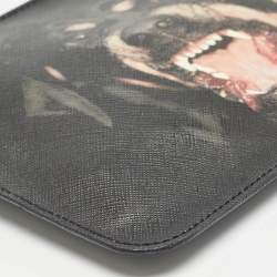 Pre Owned Givenchy Black Coated Canvas Rottweiler Face Wristlet Pouch