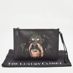 Pre Owned Givenchy Black Coated Canvas Rottweiler Face Wristlet Pouch