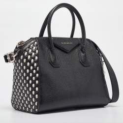 Givenchy Black/White Leather Small Woven Antigona Satchel