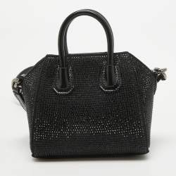 مملوكة مسبقًا Givenchy Black Satin and Leather Micro Antigona Crystals Crossbody Bag