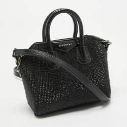 مملوكة مسبقًا Givenchy Black Satin and Leather Micro Antigona Crystals Crossbody Bag