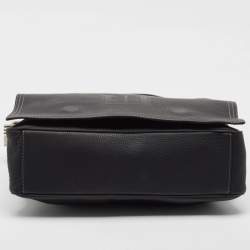 Givenchy Black Leather Logo Embossed Flap Messenger Bag