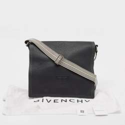Givenchy Black Leather Logo Embossed Flap Messenger Bag
