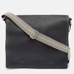 Givenchy Black Leather Logo Embossed Flap Messenger Bag