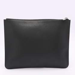 Pre Owned Givenchy Black Leather Logo Top Zip Pouch