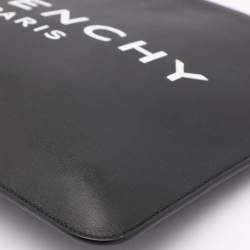 Pre Owned Givenchy Black Leather Logo Top Zip Pouch
