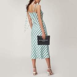 Pre Owned Givenchy Black Leather Logo Top Zip Pouch