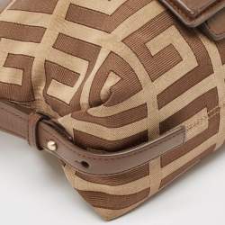 Givenchy Brown/Beige Monogram Canvas and Leather Buckle Flap Hobo