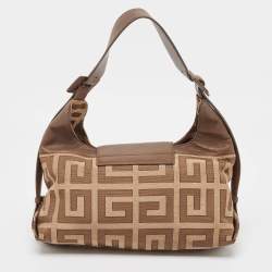Givenchy Brown/Beige Monogram Canvas and Leather Buckle Flap Hobo