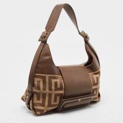 Givenchy Brown/Beige Monogram Canvas and Leather Buckle Flap Hobo