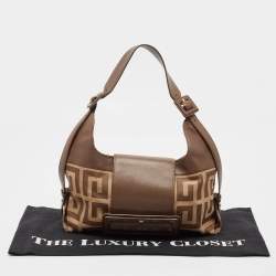 Givenchy Brown/Beige Monogram Canvas and Leather Buckle Flap Hobo