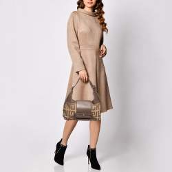 Givenchy Brown/Beige Monogram Canvas and Leather Buckle Flap Hobo