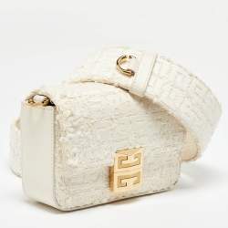 مملوكة مسبقًا Givenchy White Tweed Fabric and Leather 4G Crossbody Bag