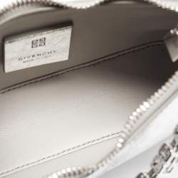 Givenchy Silver Crinkled Patent Leather Mini Moon Cutout Crossbody Bag