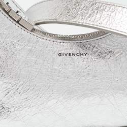 Givenchy Silver Crinkled Patent Leather Mini Moon Cutout Crossbody Bag