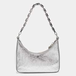 Givenchy Silver Crinkled Patent Leather Mini Moon Cutout Crossbody Bag