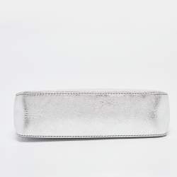 Givenchy Silver Crinkled Patent Leather Mini Moon Cutout Crossbody Bag