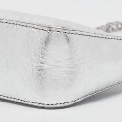 Givenchy Silver Crinkled Patent Leather Mini Moon Cutout Crossbody Bag