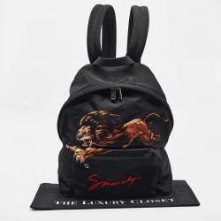 Givenchy Black Leather and Nylon Lion Print Backpack