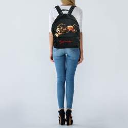 Givenchy Black Leather and Nylon Lion Print Backpack