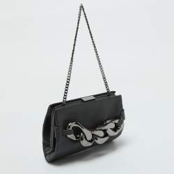 Givenchy Black Leather Chain-Link Accent Clutch