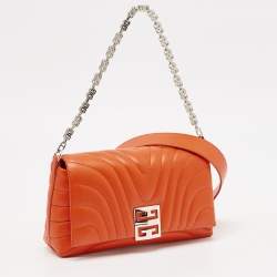 Pre Owned Givenchy Orange Quilted Leather 4G Chain Shoulder Bag