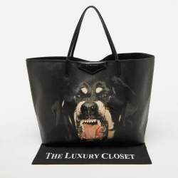 Givenchy Black Leather Antigona Rottweiler Print Shopper Tote 