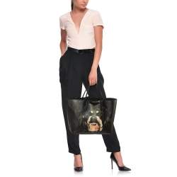 Givenchy Black Leather Antigona Rottweiler Print Shopper Tote 