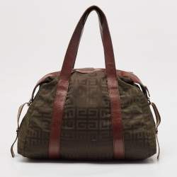 Givenchy Brown/Olive Green Monogram Nylon and Leather Shoulder Bag