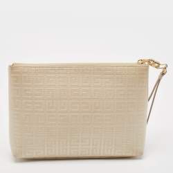 Givenchy Beige Monogram Coated Canvas Logo Detail 4G Pouch