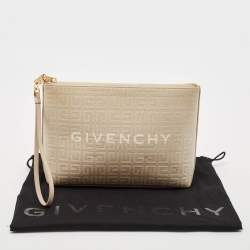 Givenchy Beige Monogram Coated Canvas Logo Detail 4G Pouch