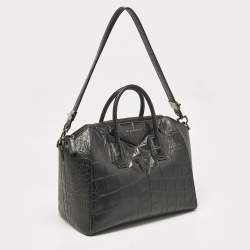 Givenchy Black Croc Embossed Leather Medium Antigona Satchel