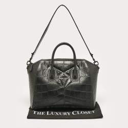 Givenchy Black Croc Embossed Leather Medium Antigona Satchel
