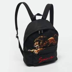 Givenchy Black Leather and Nylon Lion Print Backpack