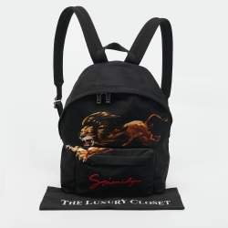 Givenchy Black Leather and Nylon Lion Print Backpack