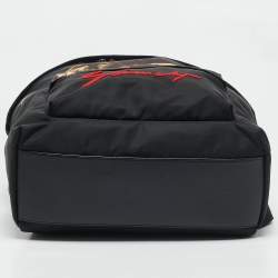 Givenchy Black Leather and Nylon Lion Print Backpack
