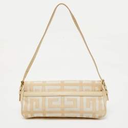 Givenchy Cream/Beige Monogram Canvas and Leather Flap Baguette Bag