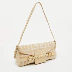 Givenchy Cream/Beige Monogram Canvas and Leather Flap Baguette Bag