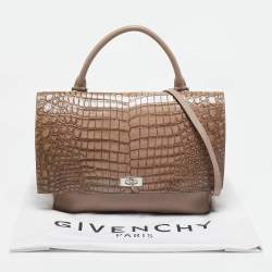 Givenchy Brown/Taupe Croc Embossed Leather and Suede Shark Lock Top Handle Bag
